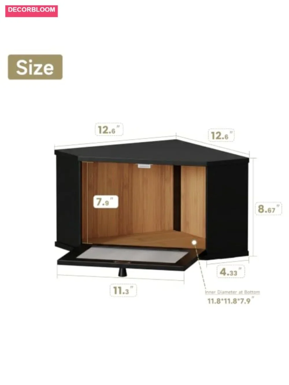 Corner Bread Box Kitchen Countertop Storage Bamboo Acrylic Door
